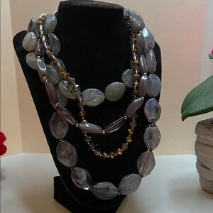 Elegant Gray and Gold toned Multi-Strand Necklace